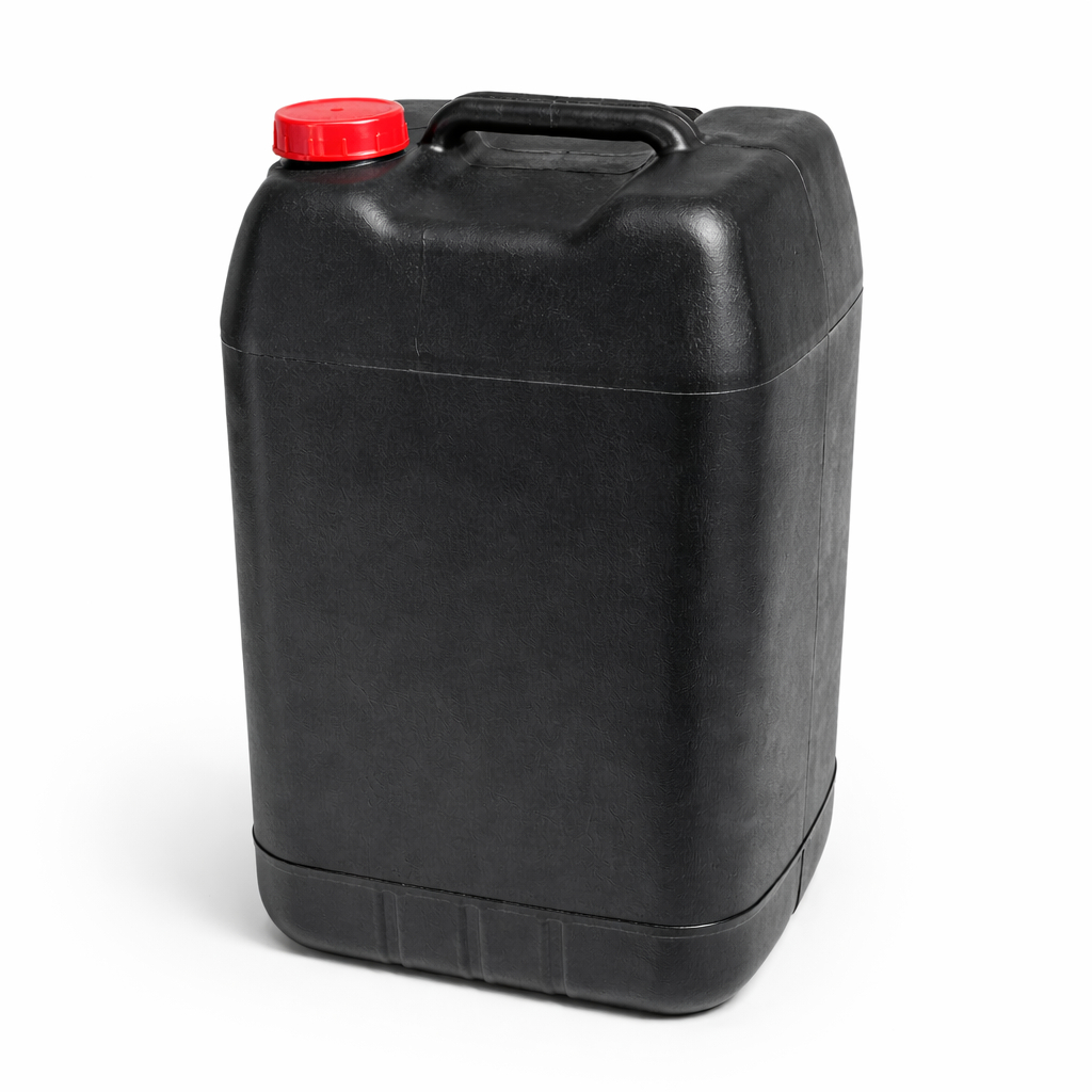 50 Liter Black Plastic Jerry Can with Red Screw On Cap